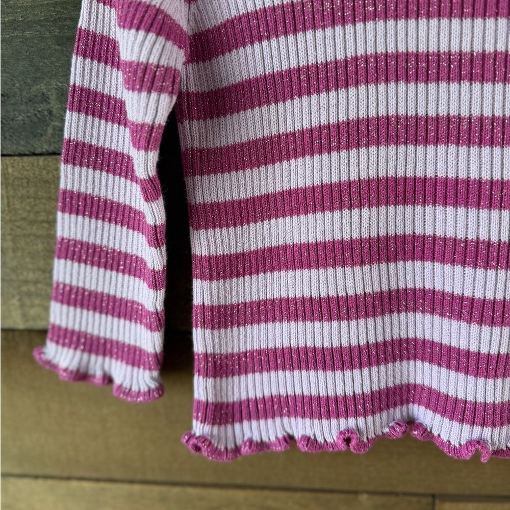 Vintage Pink Lavender Glitter Stripe Ribbed Turtleneck 18M Y2K Baby - Picture 8 of 8